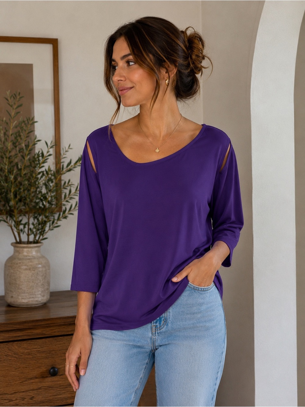 Alfani Purple 3/4 Sleeve Tunic Top